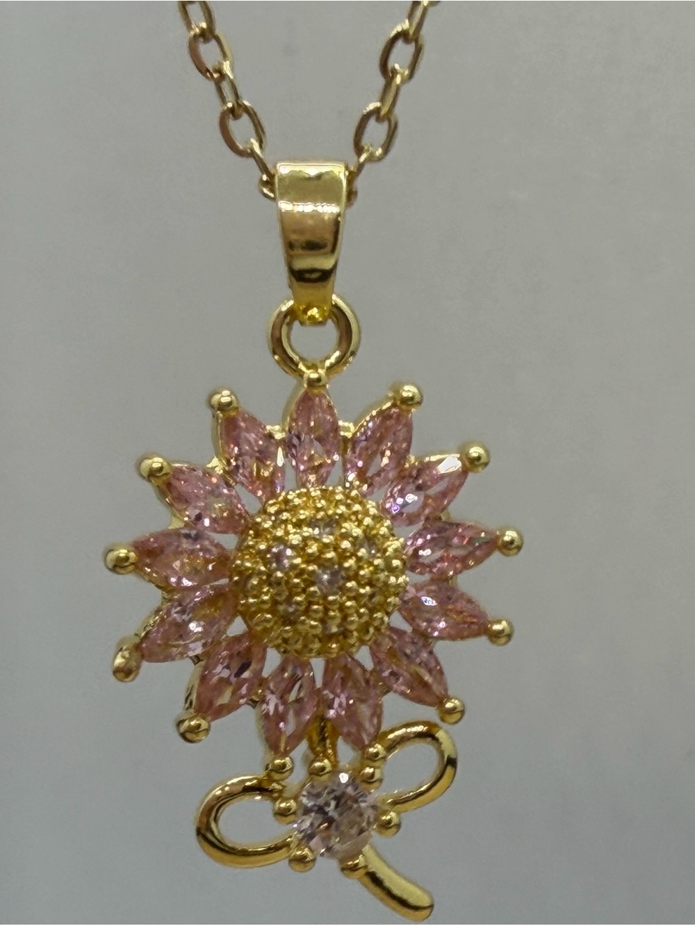 Gold-Tone Pink Crystal Sunflower Pendant Necklace - Women's Jewelry